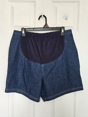 Bundle Of Joy Maternity Denim Shorts with Navy Knit Waistband